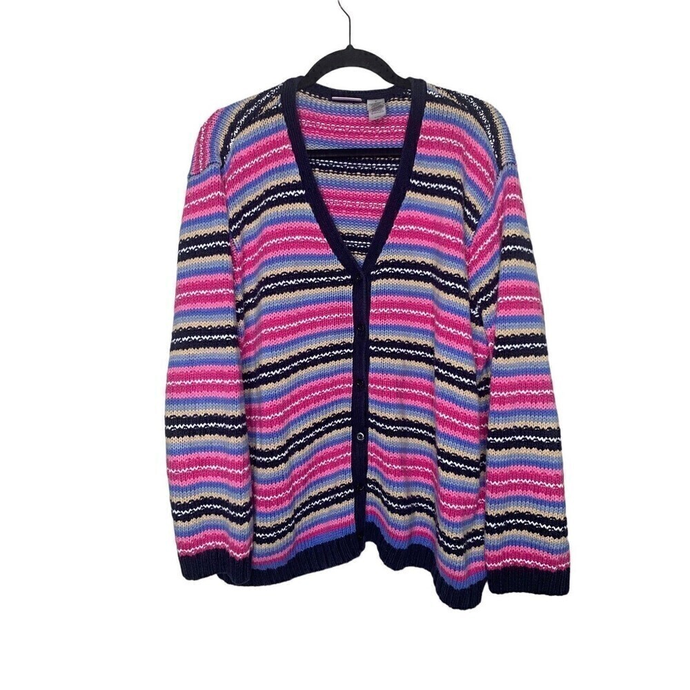 Vintage Villager Sport Woman Liz Claiborne Multi Color Rami Cotton Cardigan 2X
